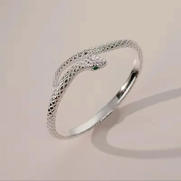 Serpenti Snake Silver Waterproof Green Eyes Cuff Bracelet - Picture 5 of 11